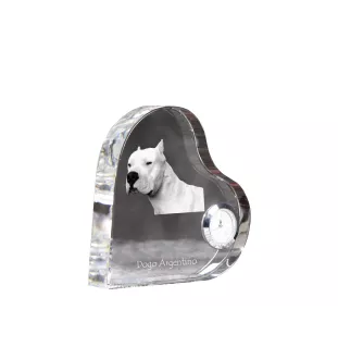 Dogo Argentino - crystal clock with a dog picture, heart-shaped shelf clock, personalized standing clock by Art-Dog brand