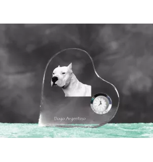 Dogue argentin, Dogo argentino - horloge en cristal avec une photo de chien, horloge de table en forme de cœur, horloge debout personnalisée de la marque Art-Dog
