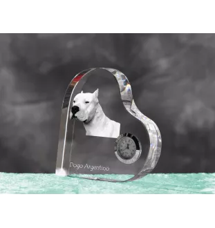 Dogo Argentino - crystal clock with a dog picture, heart-shaped shelf clock, personalized standing clock by Art-Dog brand