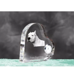 Dogo Argentino - crystal clock with a dog picture, heart-shaped shelf clock, personalized standing clock by Art-Dog brand