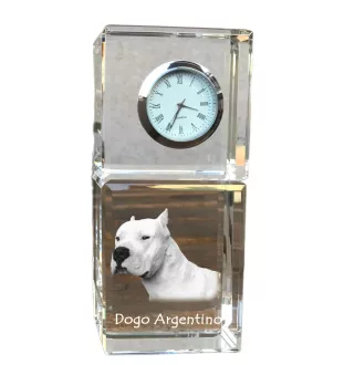 Argentinische Dogge, Dogo Argentino - Kristalluhr mit Foto, Hundebild im Kristall, personalisierte Schreibtischuhr von Art-Dog.
