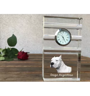 Dogo Argentino - glass clock with a photo, photo of a dog in crystal, personalized standing office clock by Art-Dog brand