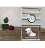 Argentinische Dogge, Dogo Argentino - Glasuhr mit Foto, Foto eines Hundes im Kristall, personalisierte Tischuhr für das Büro der Marke Art-Dog