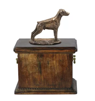 Dobermann II eine Urne für die Asche des Hundes, eine Urne mit einer Statue, eine elegante Urne im klassischen Stil der Marke Art-Dog
