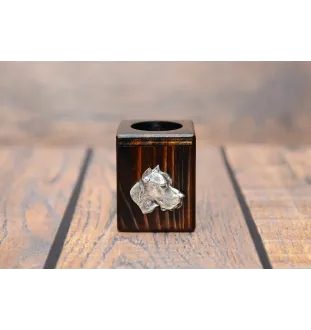 Dogue argentin, Dogo argentino - bougeoir en bois avec un chien, un souvenir unique après la perte d'un chien, une œuvre artisanale de la marque Art-Dog