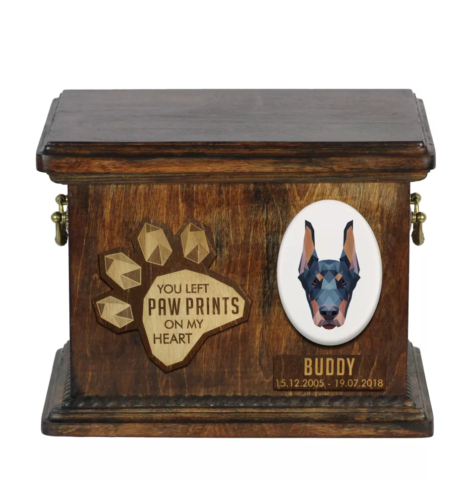 Dobermann I Personalisierte Hundeurne mit Gravur, Erinnerungsbox für Hundeknochen von der Marke Art-Dog