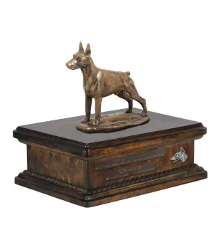 Dobermann, Doberman Pinscher, Dobie I - urn for dog ashes, personalized urn with a statue, wooden urn with a dog by Art-Dog brand