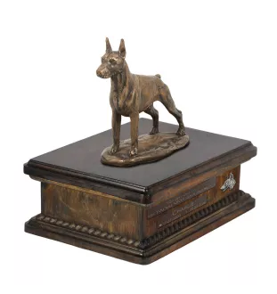 Dobermann, Doberman Pinscher, Dobie I - urn for dog ashes, personalized urn with a statue, wooden urn with a dog by Art-Dog brand
