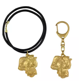 Dogo Argentino - keychain and necklace with a dog in a box, high-quality gold-plated product, Art-Dog brand