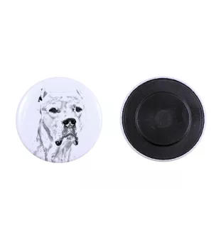 Dogue argentin, Dogo argentino - aimant avec un œil de chien, exceptionnellement léger, aimant puissant, produit fabriqué à la main par la marque Art-Dog