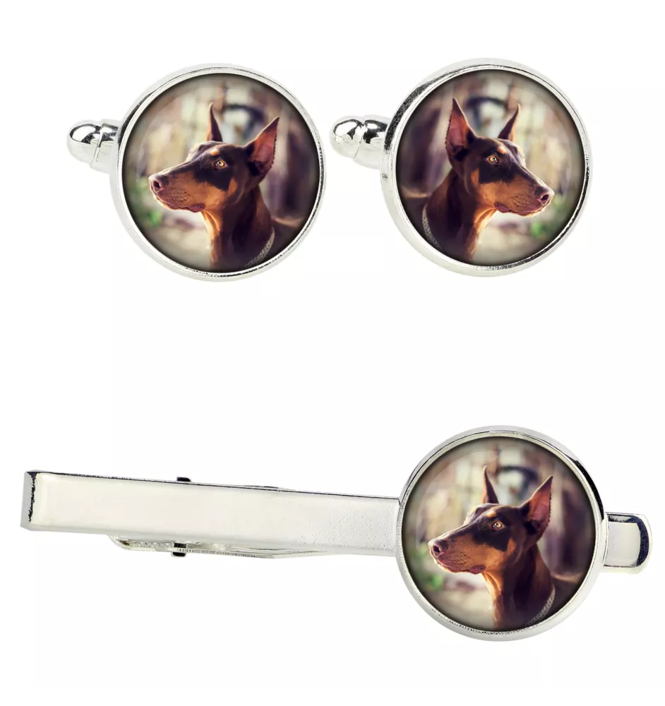 Dobermann Ärmelknöpfe und Krawatte mit Ihrem Foto, Anzugaccessoire, Herrenschmuck der Marke Art-Dog