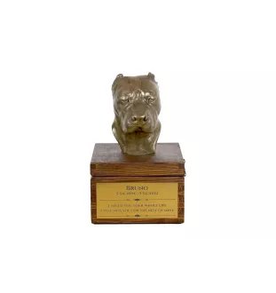 Dogue argentin, Dogo argentino - urne pour les cendres du chien avec une statuette, petite urne pour chien, urne personnalisée avec le buste du chien de la marque Art-Dog