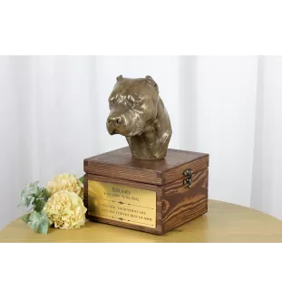 Dogue argentin, Dogo argentino - urne pour les cendres du chien avec une statuette, petite urne pour chien, urne personnalisée avec le buste du chien de la marque Art-Dog