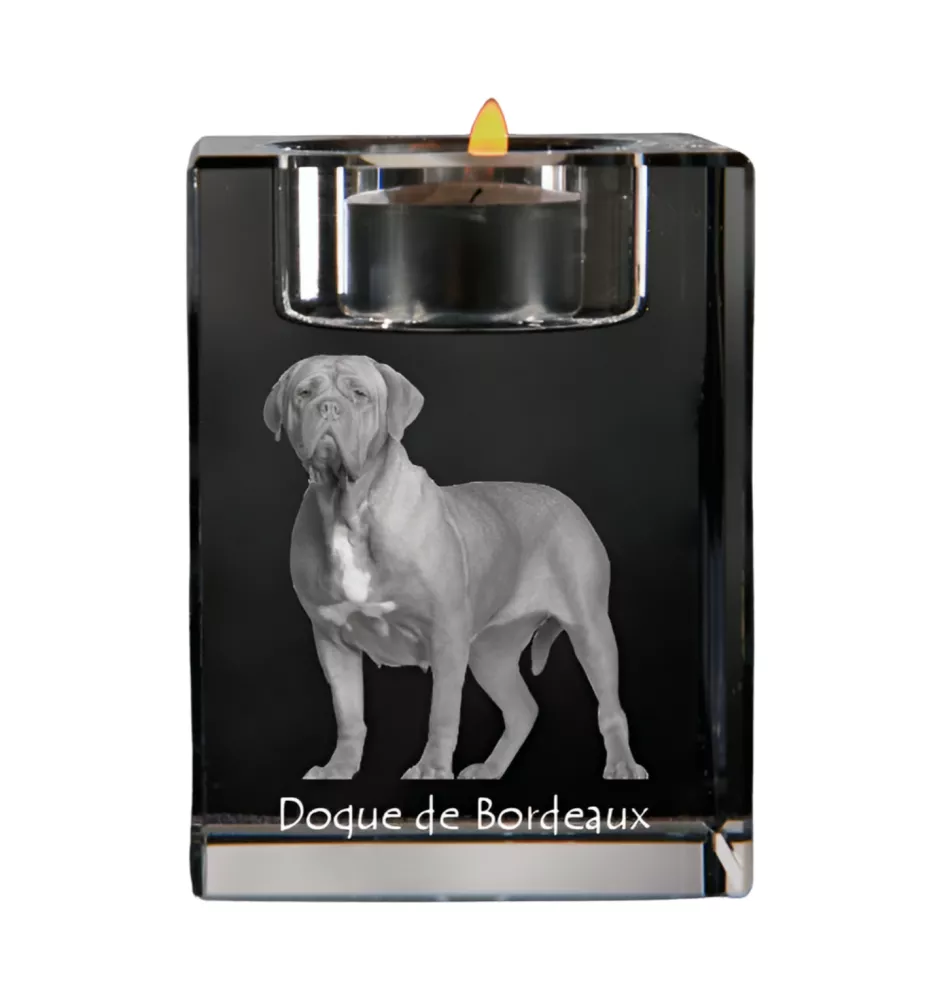 Dogue de Bordeaux, French Mastiff, Bordeauxdog - Candle holder with dog photo, crystal tealight holder, personalised gift by Art-Dog brand
