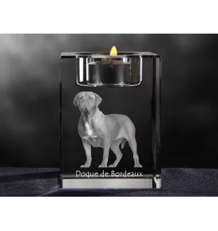 Dogue de Bordeaux - Bougeoir avec photo de chien, porte bougie en cristal, cadeau personnalisé par la marque Art-Dog
