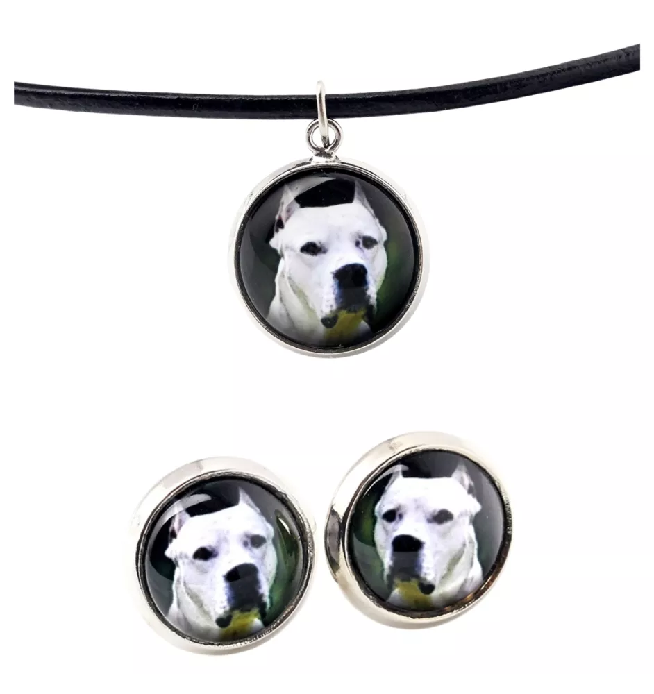 Dogue argentin, Dogo argentino - boîte à bijoux avec votre photo, ensemble collier et boucles d'oreilles, produits personnalisés de la marque Art-Dog