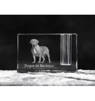 Bordeauxdogge, Dogue de Bordeaux - Stifthalter, Kristallorganizer mit Hundefoto, einzigartige Schreibtischdekoration der Marke Art-Dog