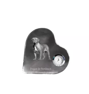 Bordeauxdogge, Dogue de Bordeaux - Kristalluhr mit einem Hundebild, Herzregal-Uhr, personalisierte Standuhr der Marke Art-Dog