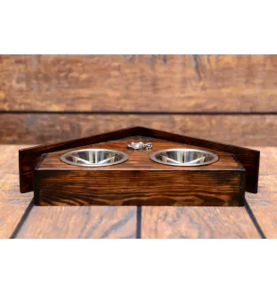 Dogue argentin, Dogo argentino - support en bois avec des bols pour chien, bols pour chien décoratifs, cadeau pour l'adoption d'un chien de la marque Art-Dog