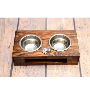 Dogue argentin, Dogo argentino - support en bois avec des bols pour chien, bols pour chien en acier, cadeau pour l'adoption d'un chien de la marque Art-Dog