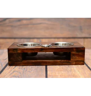 Argentinische Dogge, Dogo Argentino - Holzständer mit Näpfen für Hunde, Edelstahlnäpfe, Geschenk zur Adoption eines Hundes von der Marke Art-Dog