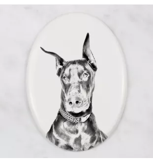 Dobermann, Doberman Pinscher, Dobie I - commemorative plaque with a photo of a dog, tombstone with a print, personalized oval plaque from the Art-Dog brand
