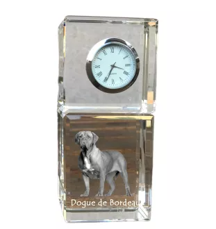 Bordeauxdogge, Dogue de Bordeaux - Kristalluhr mit Foto, Hundebild im Kristall, personalisierte Schreibtischuhr von Art-Dog.