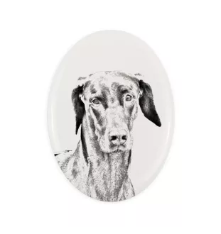 Dobermann - Gedenktafel mit einem Foto eines Hundes, Grabplatte mit Druck, personalisierte ovale Platte der Marke Art-Dog