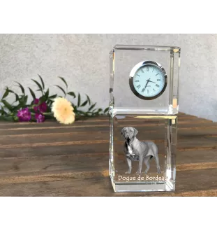 Bordeauxdogge, Dogue de Bordeaux - Kristalluhr mit Foto, Hundebild im Kristall, personalisierte Schreibtischuhr von Art-Dog.
