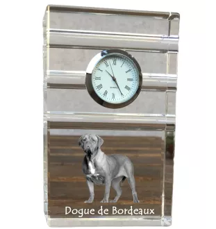 Dogue de Bordeaux, French Mastiff, Bordeauxdog - glass clock with a photo, photo of a dog in crystal, personalized standing office clock by Art-Dog brand
