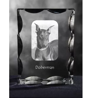 Dobermann - Kristall mit einem Hundebild, Glasstatuette mit einem Bild, einzigartiger Bilderrahmen der Marke Art-Dog