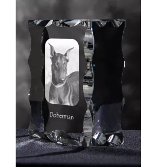 Dobermann - Kristall mit einem Hundebild, Glasstatuette mit einem Bild, einzigartiger Bilderrahmen der Marke Art-Dog