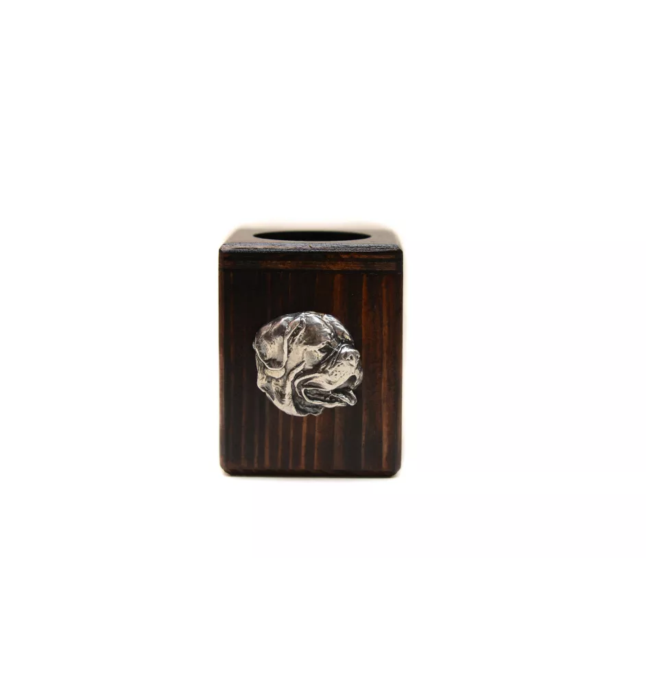 Dogue de Bordeaux I - bougeoir en bois avec un chien, un souvenir unique après la perte d'un chien, une œuvre artisanale de la marque Art-Dog