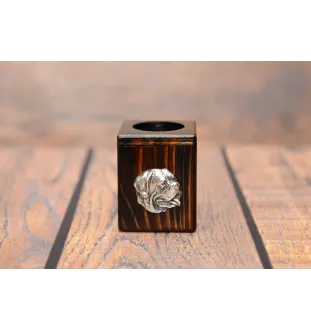 Dogue de Bordeaux I - bougeoir en bois avec un chien, un souvenir unique après la perte d'un chien, une œuvre artisanale de la marque Art-Dog