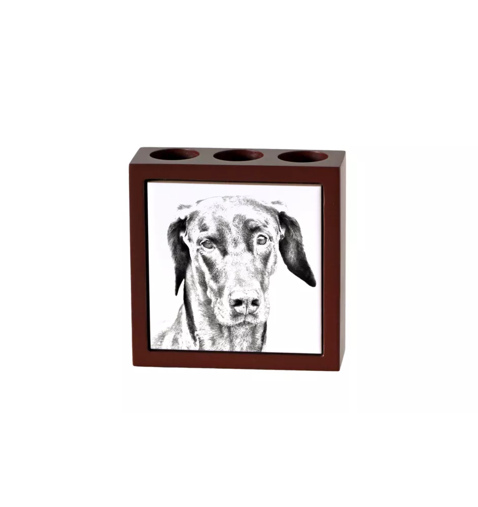 Dobermann - Stifthalter mit Hund, Schreibtischorganizer mit Aufdruck, personalisierte Schreibtischdekoration der Marke Art-Dog