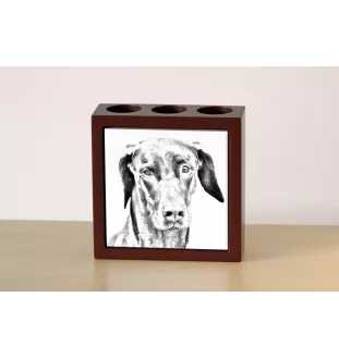 Dobermann - Stifthalter mit Hund, Schreibtischorganizer mit Aufdruck, personalisierte Schreibtischdekoration der Marke Art-Dog