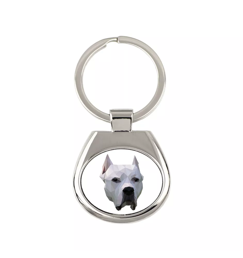 Dogo Argentino - geometric keychain with a photo and the inscription Art-Dog