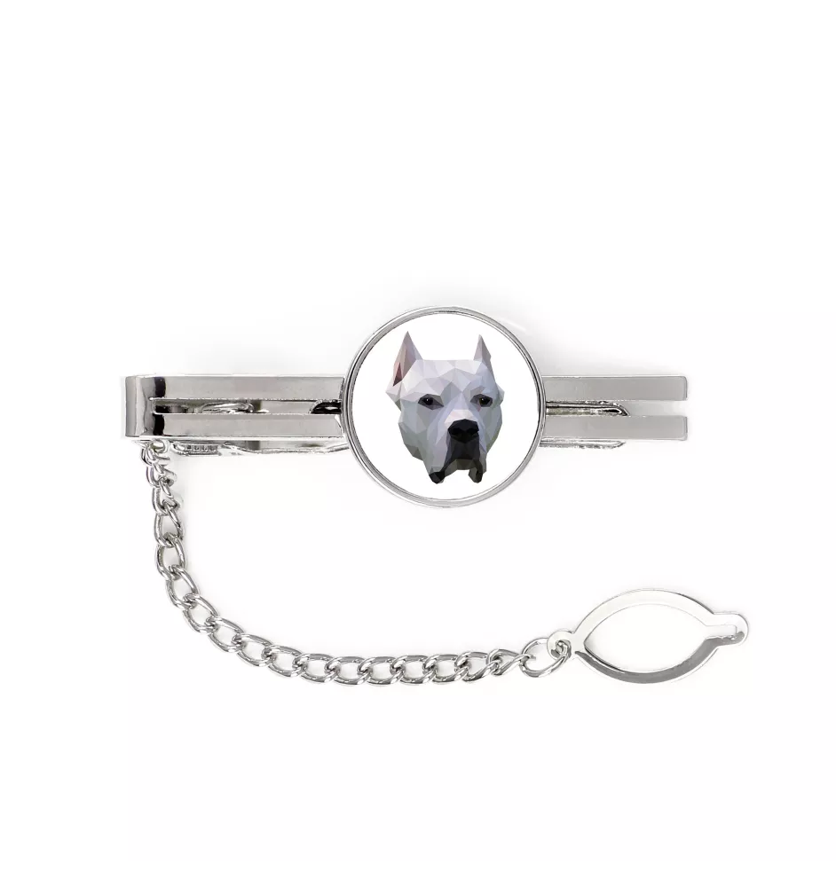 Dogue argentin, Dogo argentino - épingle de cravate géométrique avec photo et inscription Art-Dog