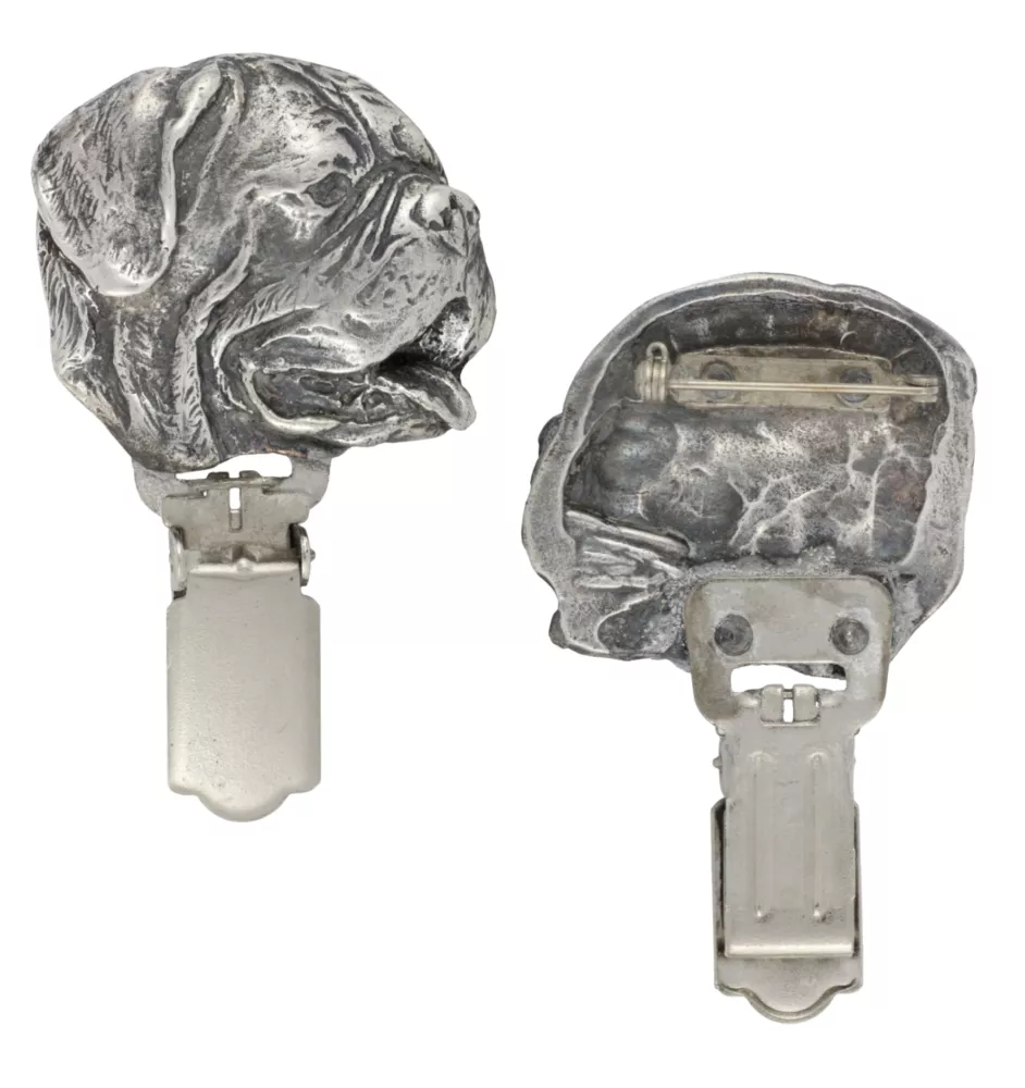Bordeauxdogge, Dogue de Bordeaux - Brosche mit Clip, Startnummernhalter, versilberte Anstecknadel für Hundeausstellungen der Marke Art-Dog