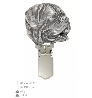 Dogue de Bordeaux, French Mastiff, Bordeauxdog - brooch with a clip, holder for a start number, silver-plated dog show pin from the Art-Dog brand