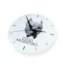 Argentinische Dogge, Dogo Argentino - geometrische Wanduhr mit Bild und Aufschrift der Marke Art-Dog