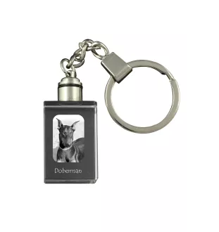 Dobermann, Doberman Pinscher, Dobie - Crystal key ring with dog photo, illuminated key ring, unique gift by Art-Dog brand