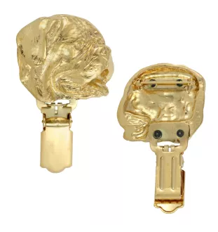 Dogue de Bordeaux, French Mastiff, Bordeauxdog - brooch with a clip, gold-plated holder for a race number, elegant dog show pin from Art-Dog brand