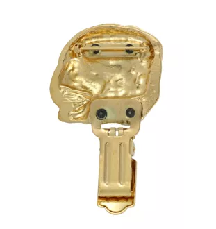 Dogue de Bordeaux, French Mastiff, Bordeauxdog - brooch with a clip, gold-plated holder for a race number, elegant dog show pin from Art-Dog brand