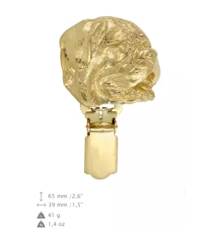 Dogue de Bordeaux, French Mastiff, Bordeauxdog - brooch with a clip, gold-plated holder for a race number, elegant dog show pin from Art-Dog brand