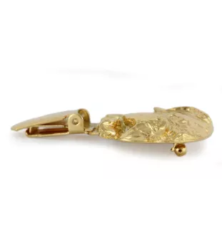 Dogue de Bordeaux, French Mastiff, Bordeauxdog - brooch with a clip, gold-plated holder for a race number, elegant dog show pin from Art-Dog brand