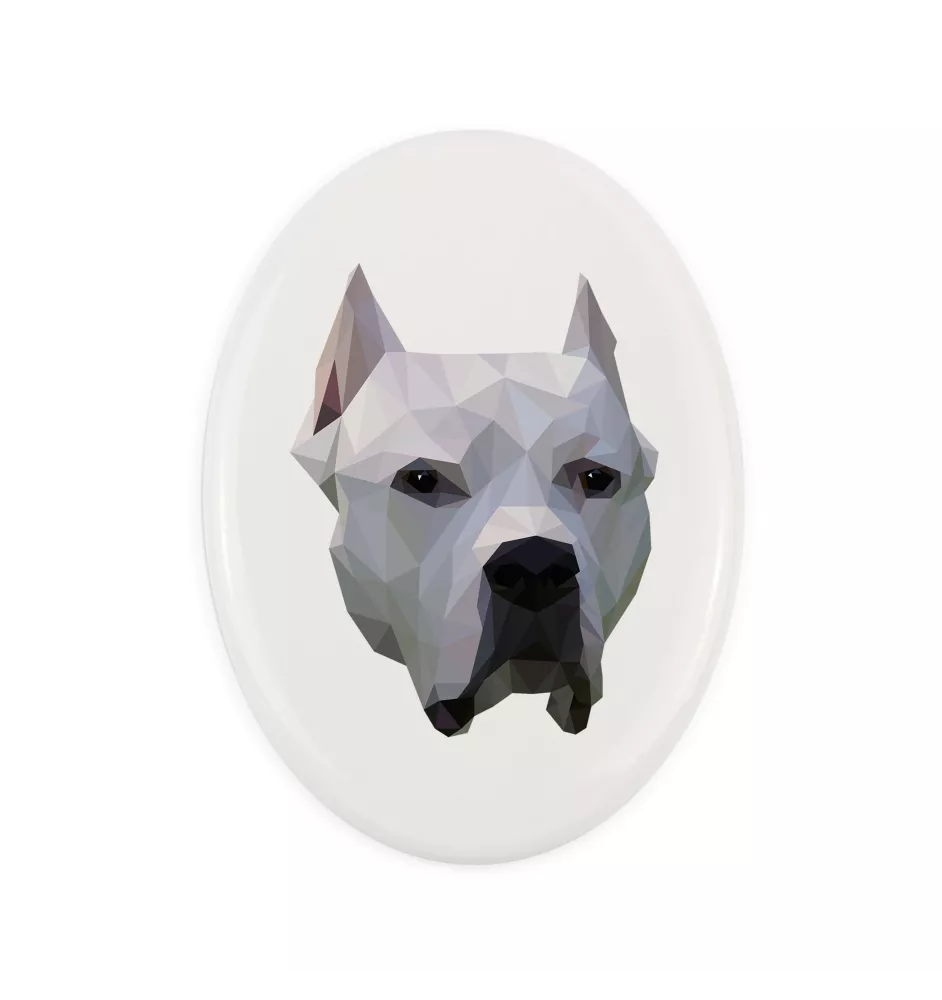 Dogo Argentino - a plate with a geometric design and the brand name Art-Dog