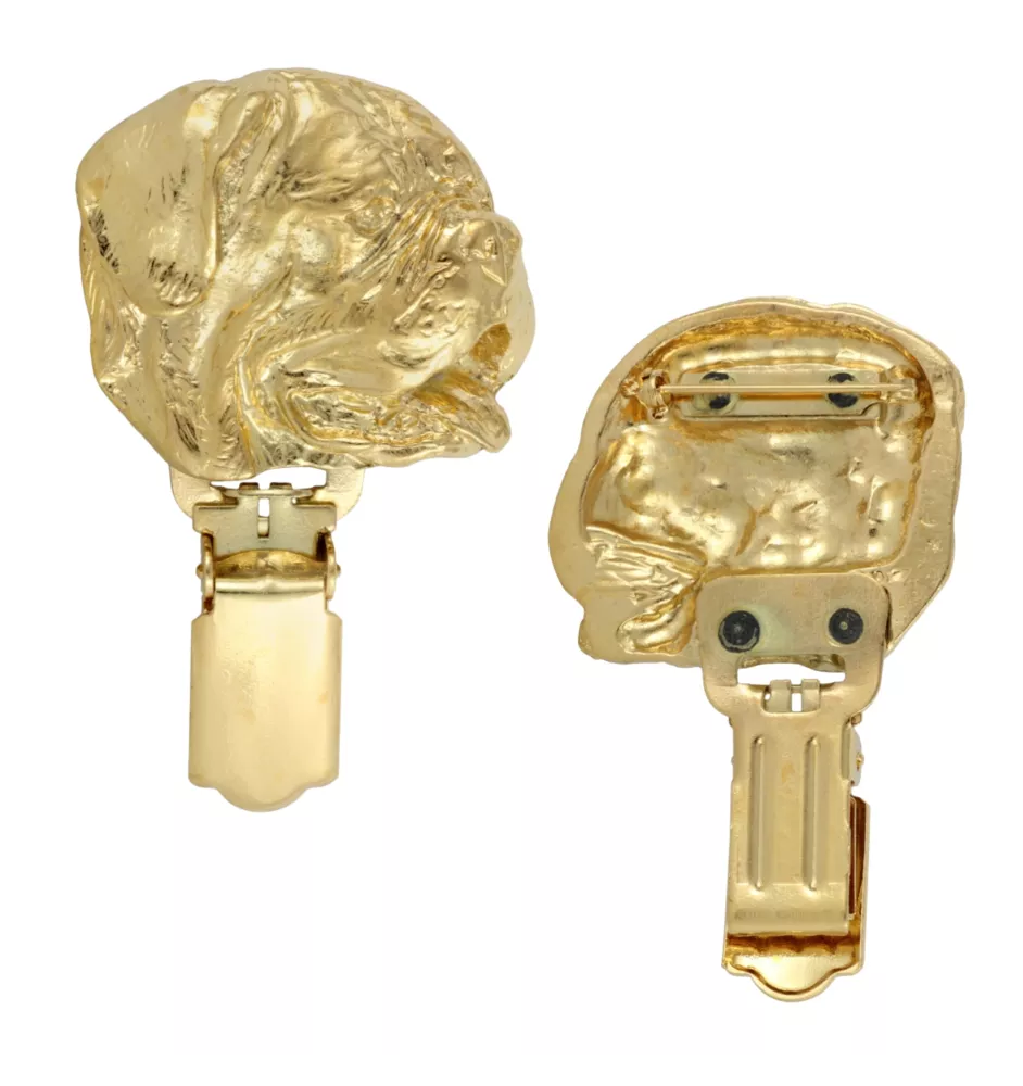 Dogue de Bordeaux, French Mastiff, Bordeauxdog - brooch with a clip, gold-plated holder for a start number, a gift for a dog show by Art-Dog brand.