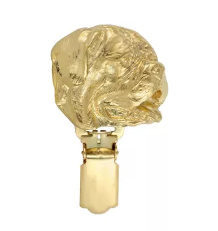Dogue de Bordeaux, French Mastiff, Bordeauxdog - brooch with a clip, gold-plated holder for a start number, a gift for a dog show by Art-Dog brand.