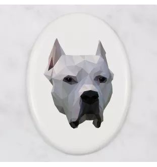 Dogo Argentino - a plate with a geometric design and the brand name Art-Dog